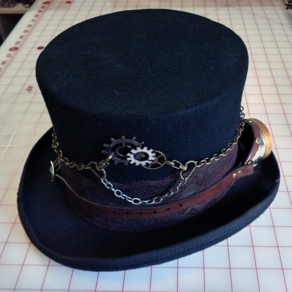 Steampunk Top Hat and Leather Goggles - Picture 3 of 3